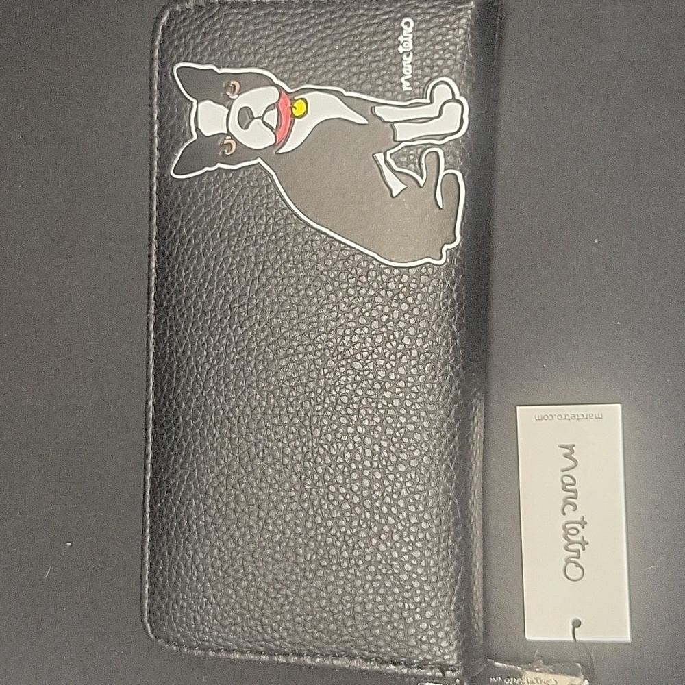 MARC TETRO WOMEN'S BLACK/WHITE BOSTON TERRIER  ZIP AROUND WALLET NWT